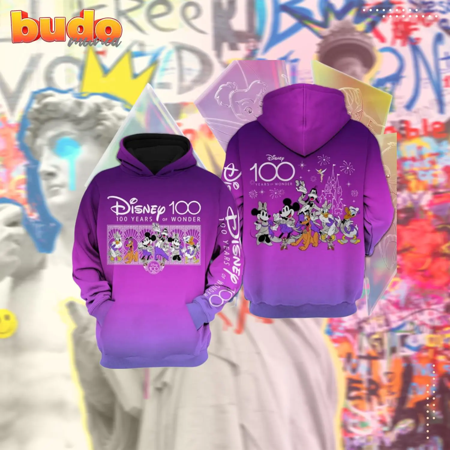 Disney 100 years purple unisex hoodie luxury brand clothing special gift outfit for men women